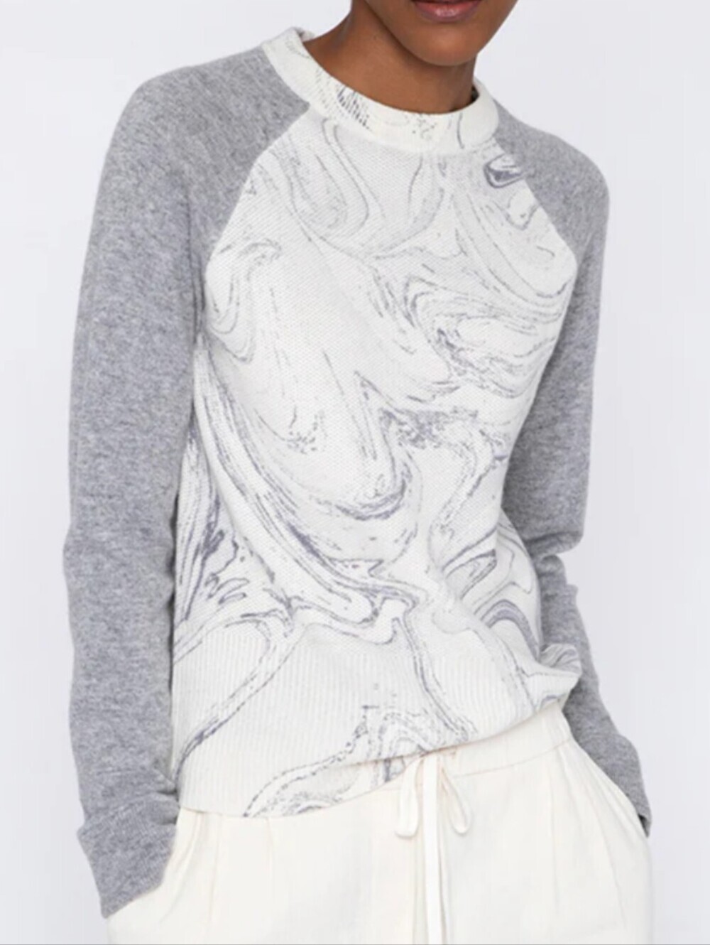 Kinross Cashmere Marble-Print Raglan Pullover Sweater